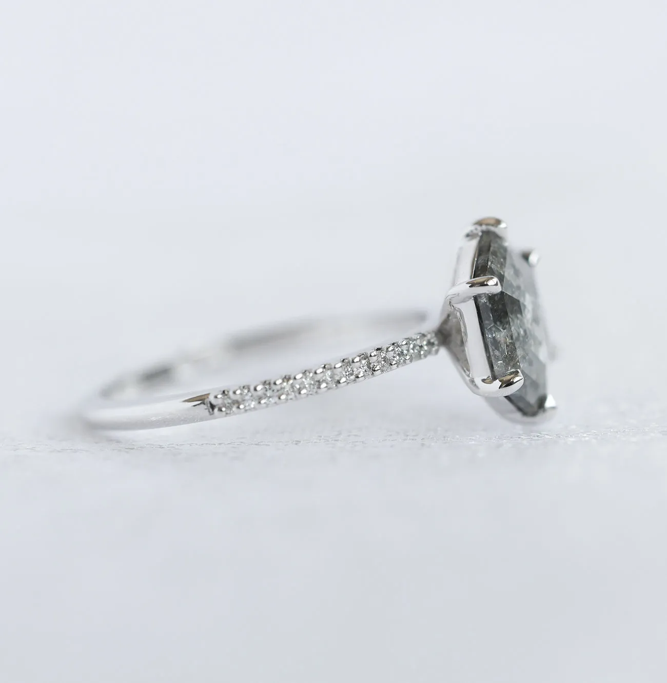 Hexagon Salt And Pepper Diamond Ring With Pave Diamond Band