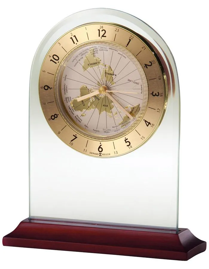 Howard Miller World Time Arch Clock - Glass & Roswood - Brass Clock Accents