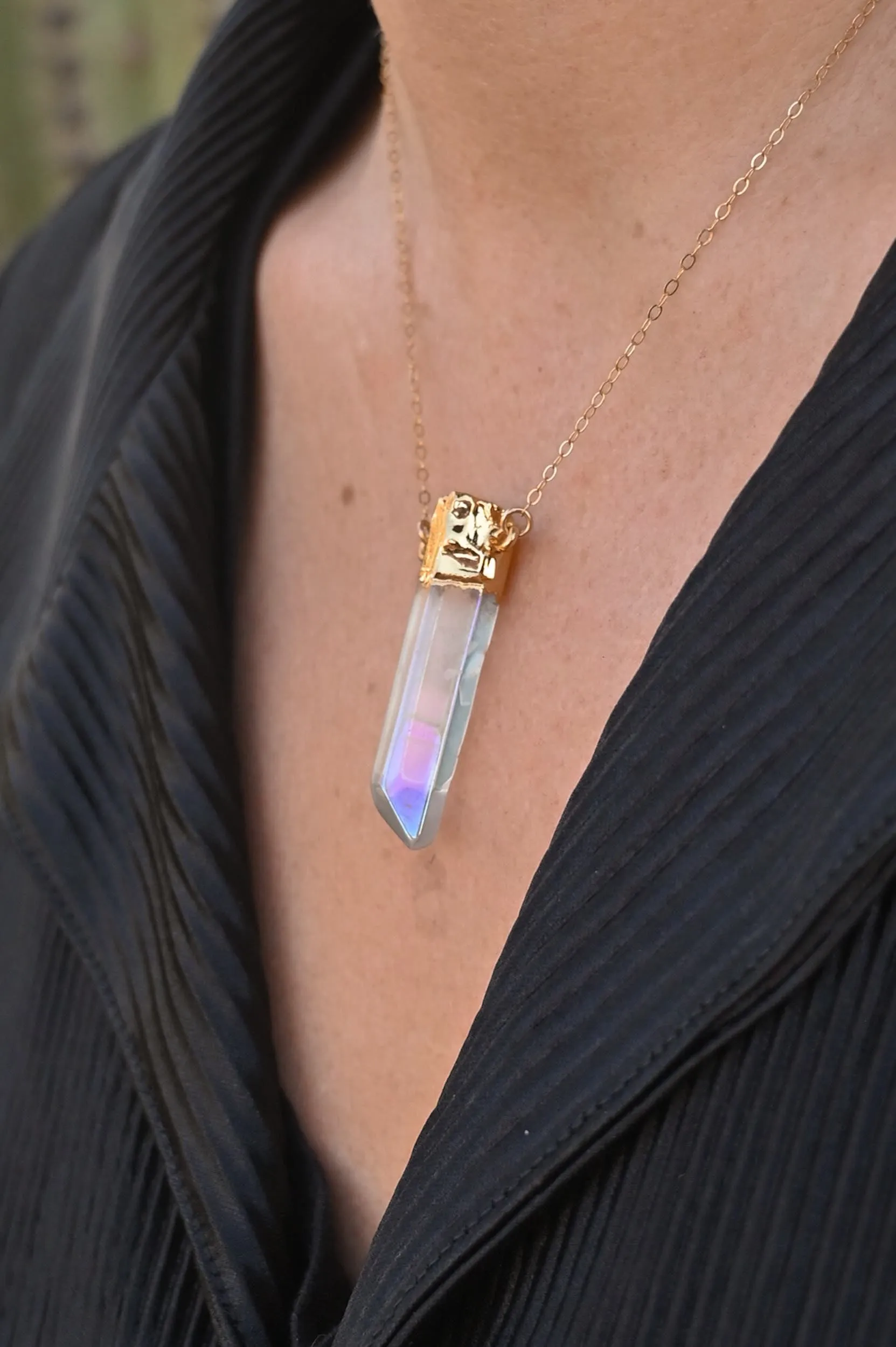 I Am Limitless Angel Aura Quartz Gold Necklace