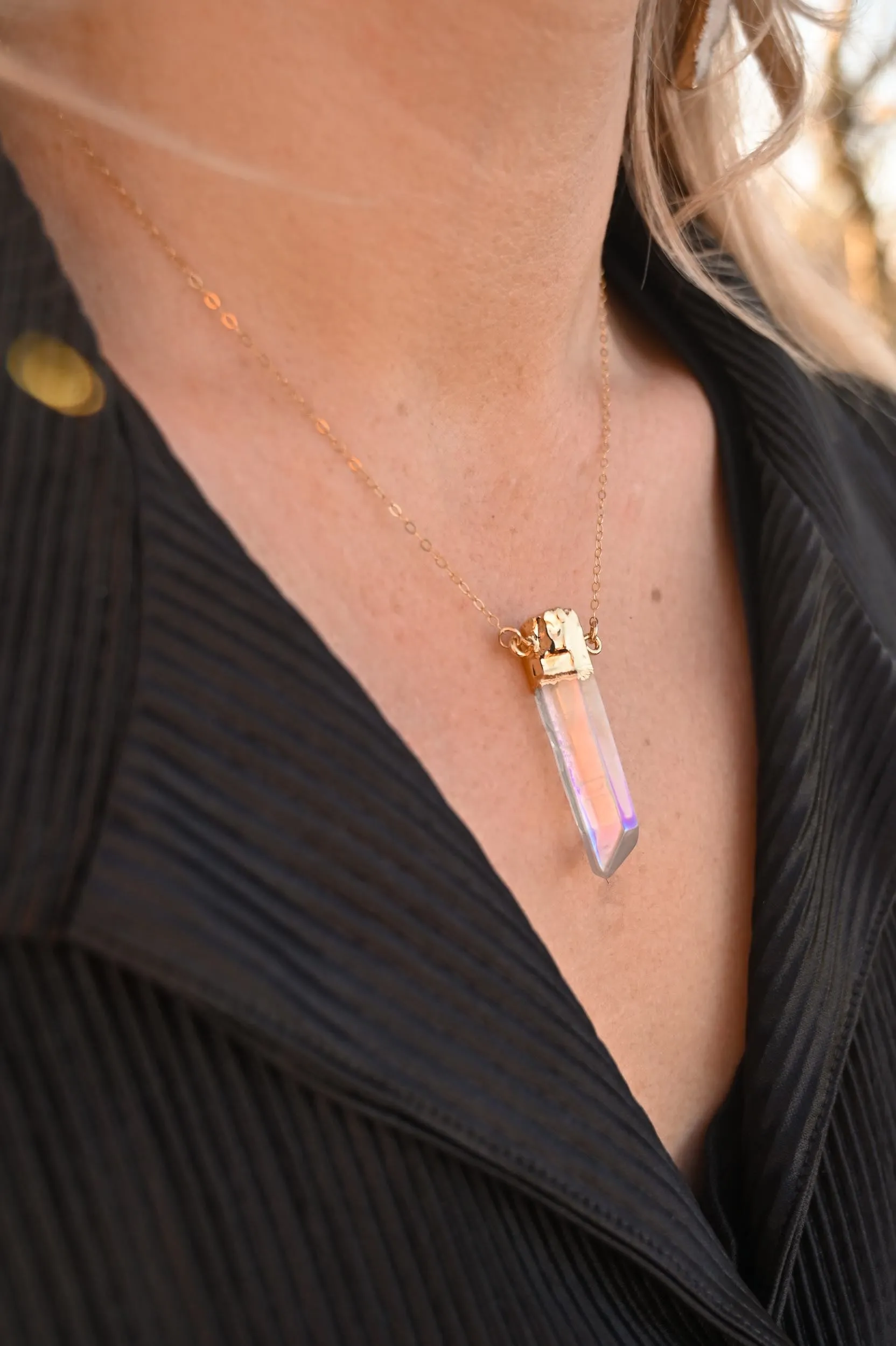 I Am Limitless Angel Aura Quartz Gold Necklace