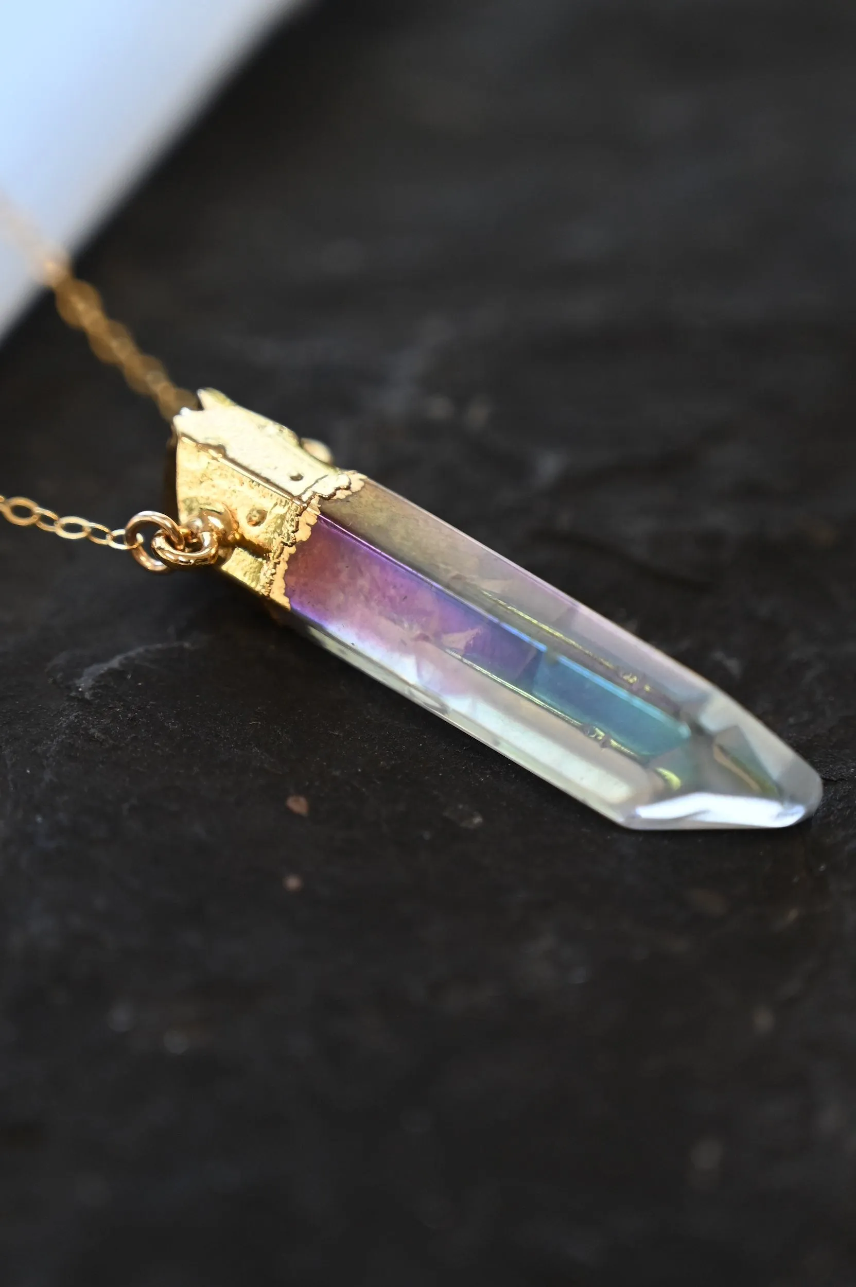 I Am Limitless Angel Aura Quartz Gold Necklace