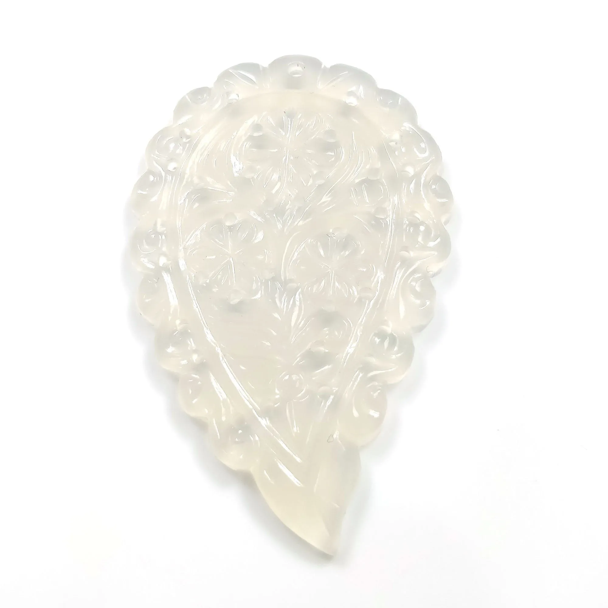 Indian LEAF Hand Carved : 50.00cts Natural Onyx Gemstone One Sided Hand Carved Big Size Indian Leaf 55*35mm 1pc For Pendant