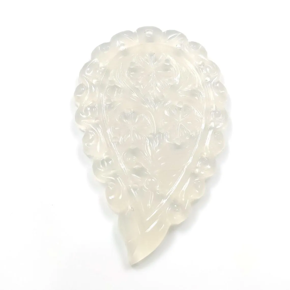 Indian LEAF Hand Carved : 50.00cts Natural Onyx Gemstone One Sided Hand Carved Big Size Indian Leaf 55*35mm 1pc For Pendant