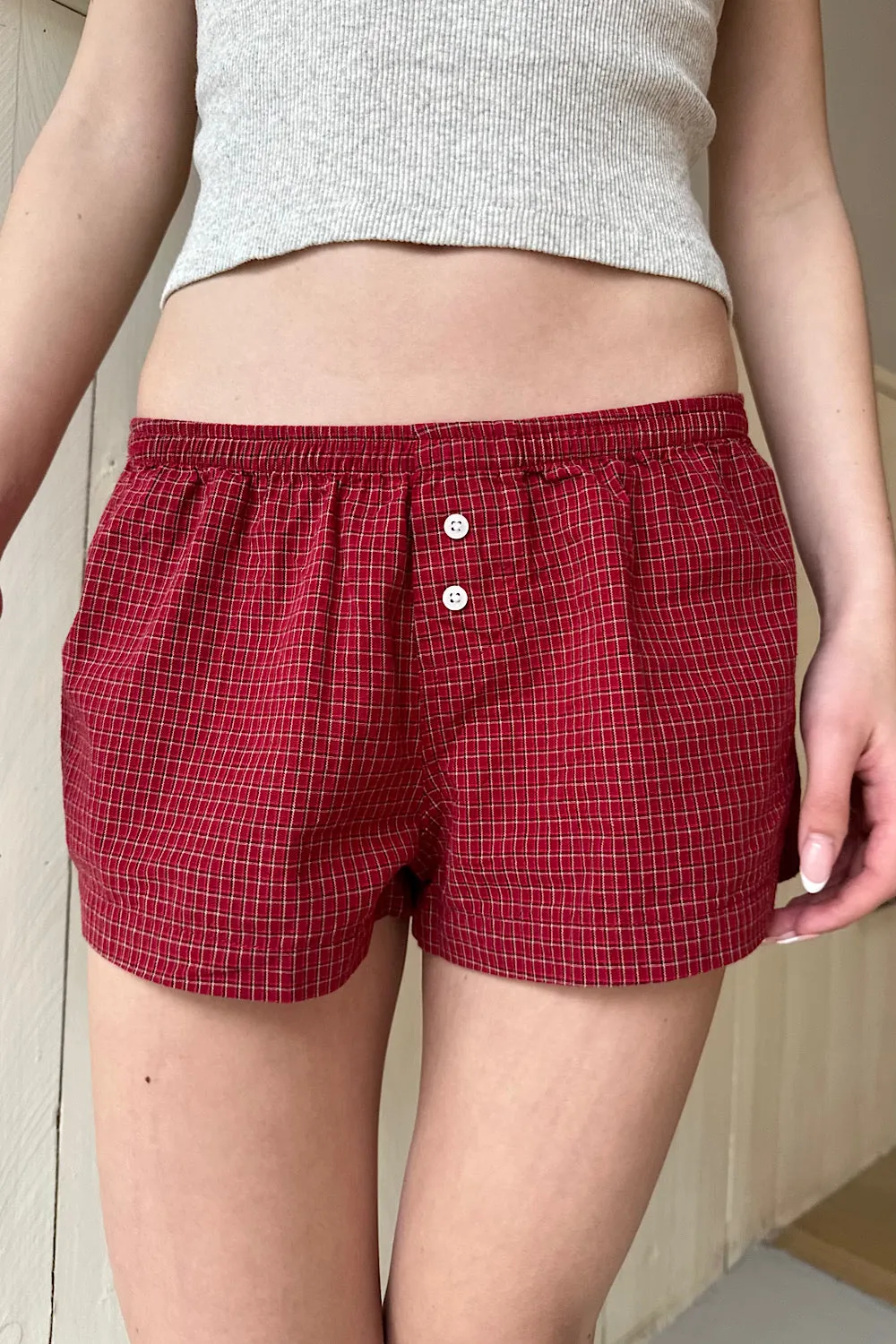 Keira Red Plaid Sweatshorts