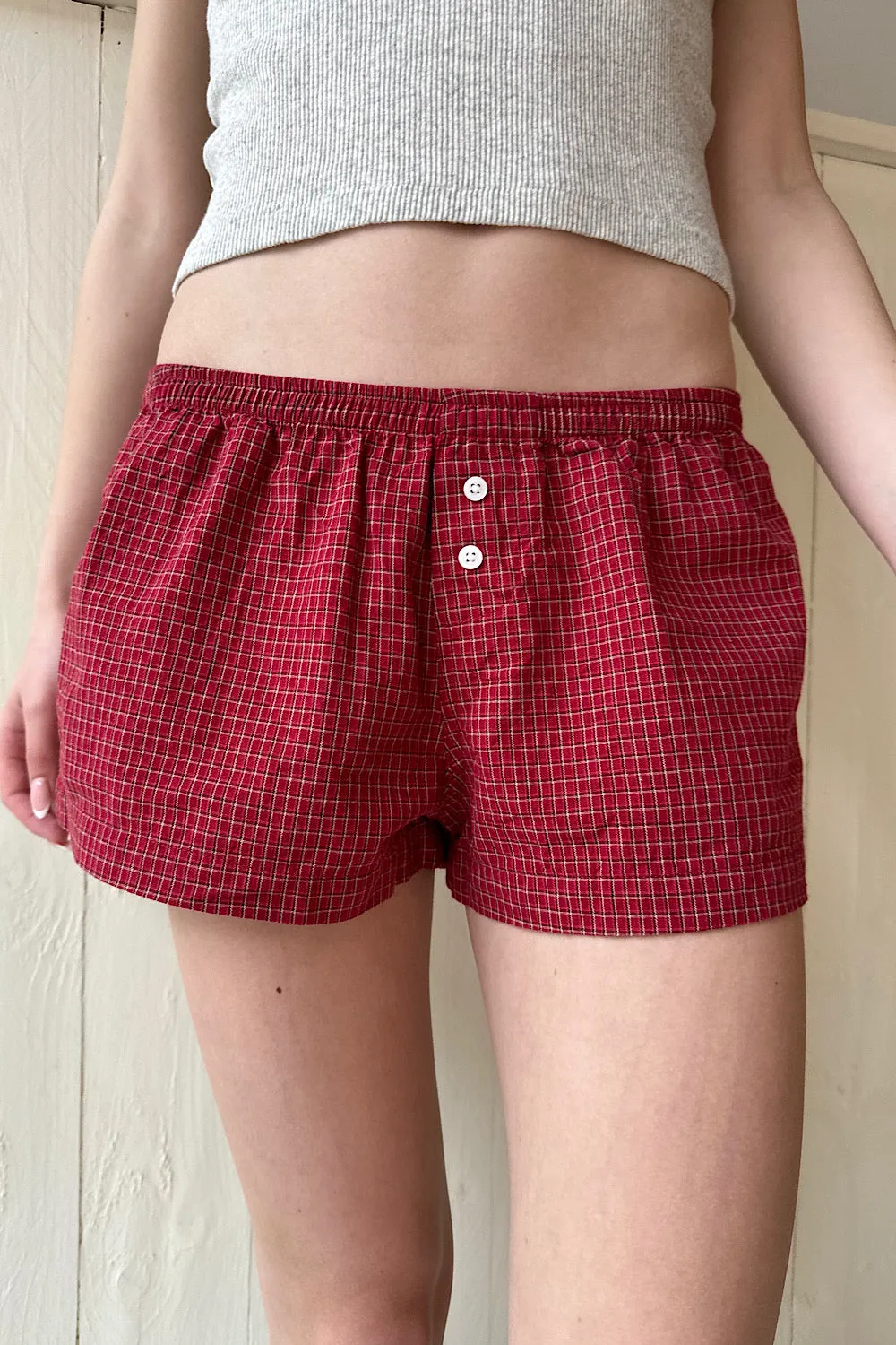 Keira Red Plaid Sweatshorts