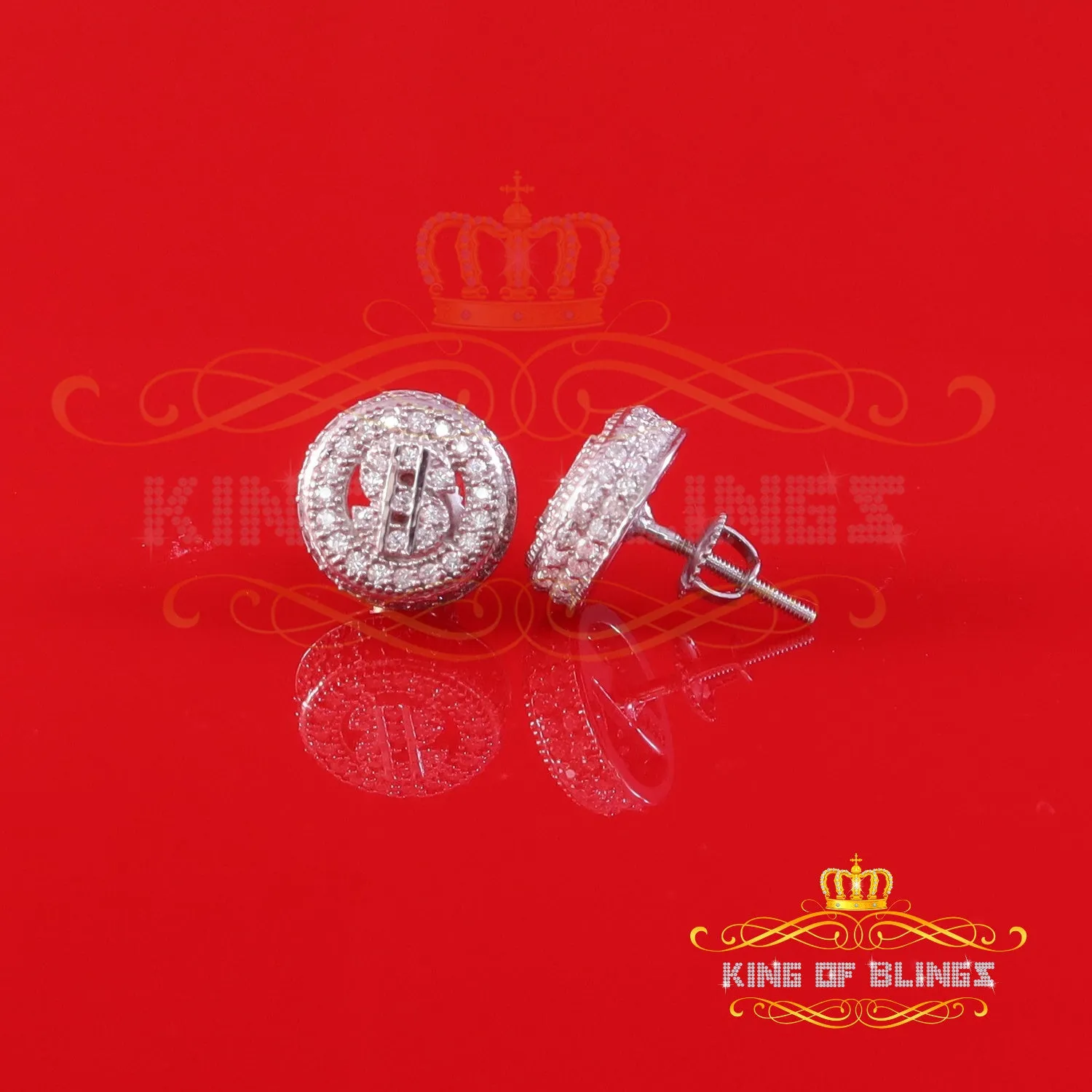 King of Bling's 925 Silver White 1.00ct VVS 'D' Moissanite Dollar Sign Men's/Womens Stud Earring