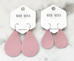 Leather Teardrop Earring Blush Pink