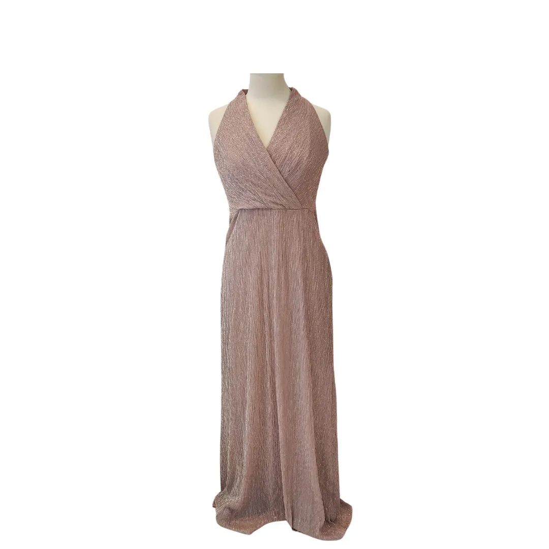 Leslie Fay Pink & Silver Metallic Formal Maxi Dress | Brand New |