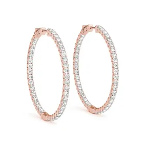 LUNAR 4 Carat Diamond Hoop Earrings 2 Inch in 14K Rose Gold 10 pt H Color SI2 Clarity 50mm Eternity Inside out Hinged Back BY MIKE NEKTA