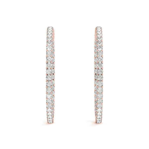 LUNAR 4 Carat Diamond Hoop Earrings 2 Inch in 14K Rose Gold 10 pt H Color SI2 Clarity 50mm Eternity Inside out Hinged Back BY MIKE NEKTA