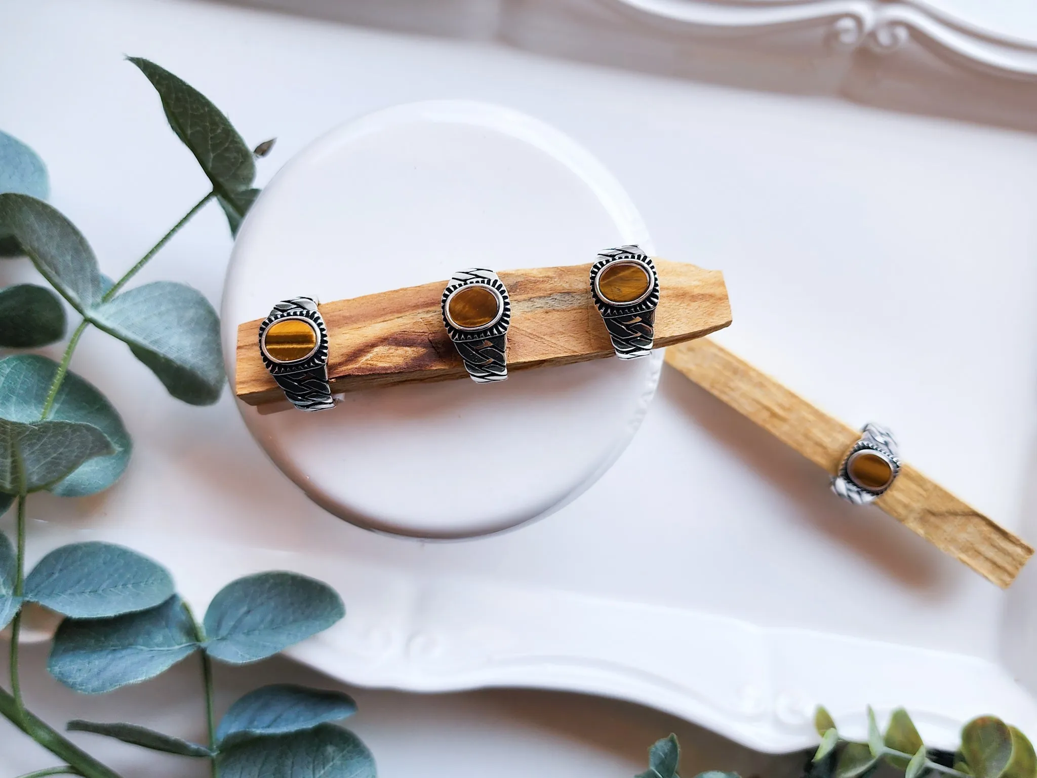 Masculine Line Sterling Ring || Tiger Eye Woven Band