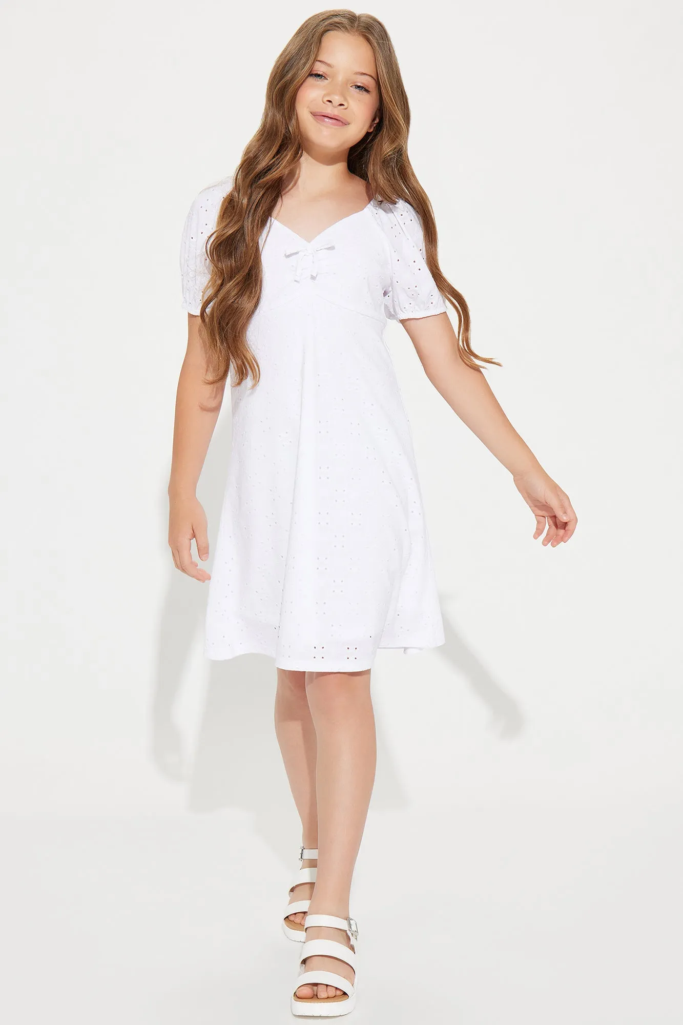 Mini Miss Dainty Eyelet Dress - White