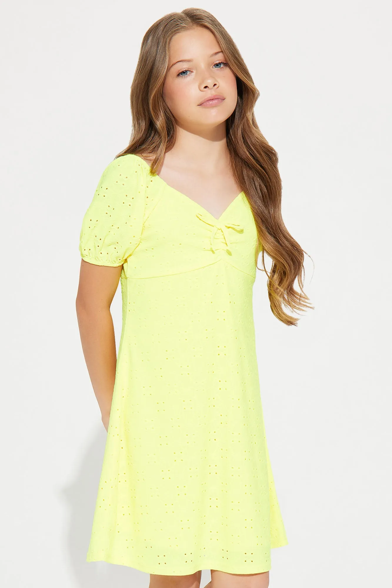 Mini Miss Dainty Eyelet Dress - Yellow