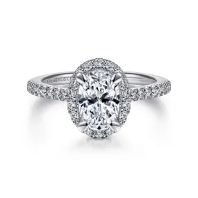 Mounting Only, Oval Engagement Ring with Diamond Halo