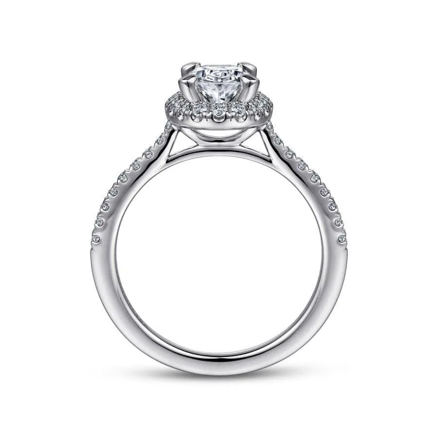 Mounting Only, Oval Engagement Ring with Diamond Halo