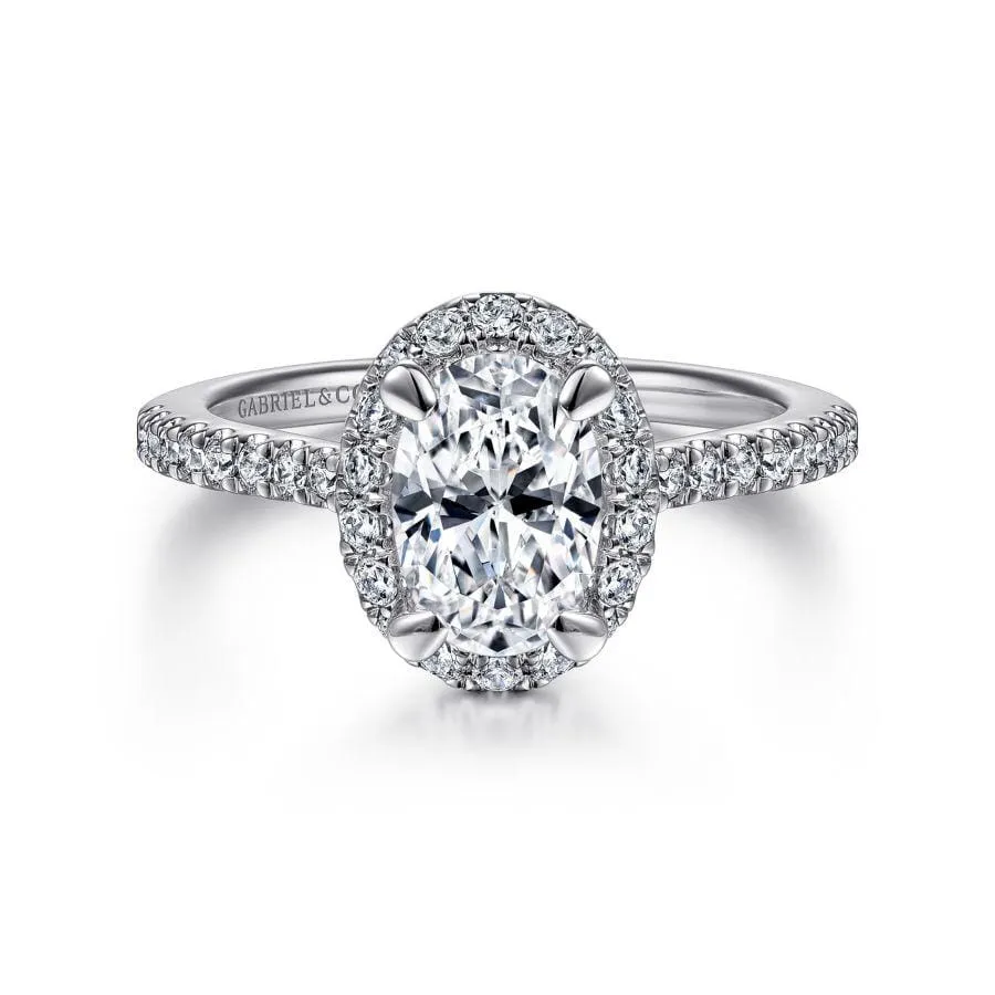 Mounting Only, Oval Engagement Ring with Diamond Halo