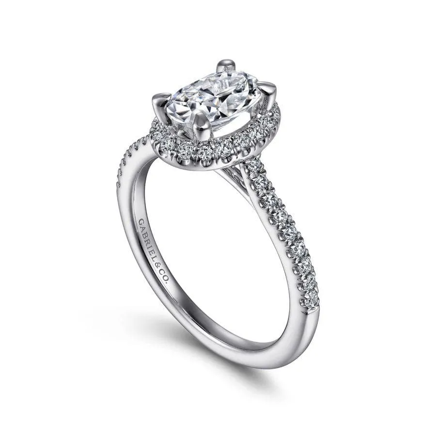 Mounting Only, Oval Engagement Ring with Diamond Halo