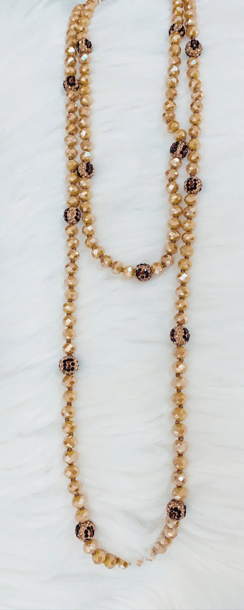 *Mustard Yellow & Leopard Crystal Beaded 60" Layering Necklace*