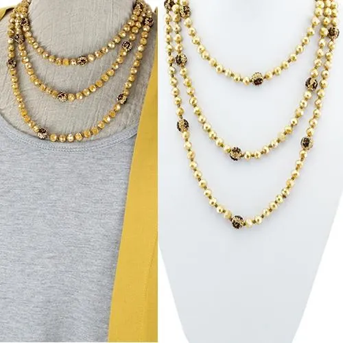 *Mustard Yellow & Leopard Crystal Beaded 60" Layering Necklace*