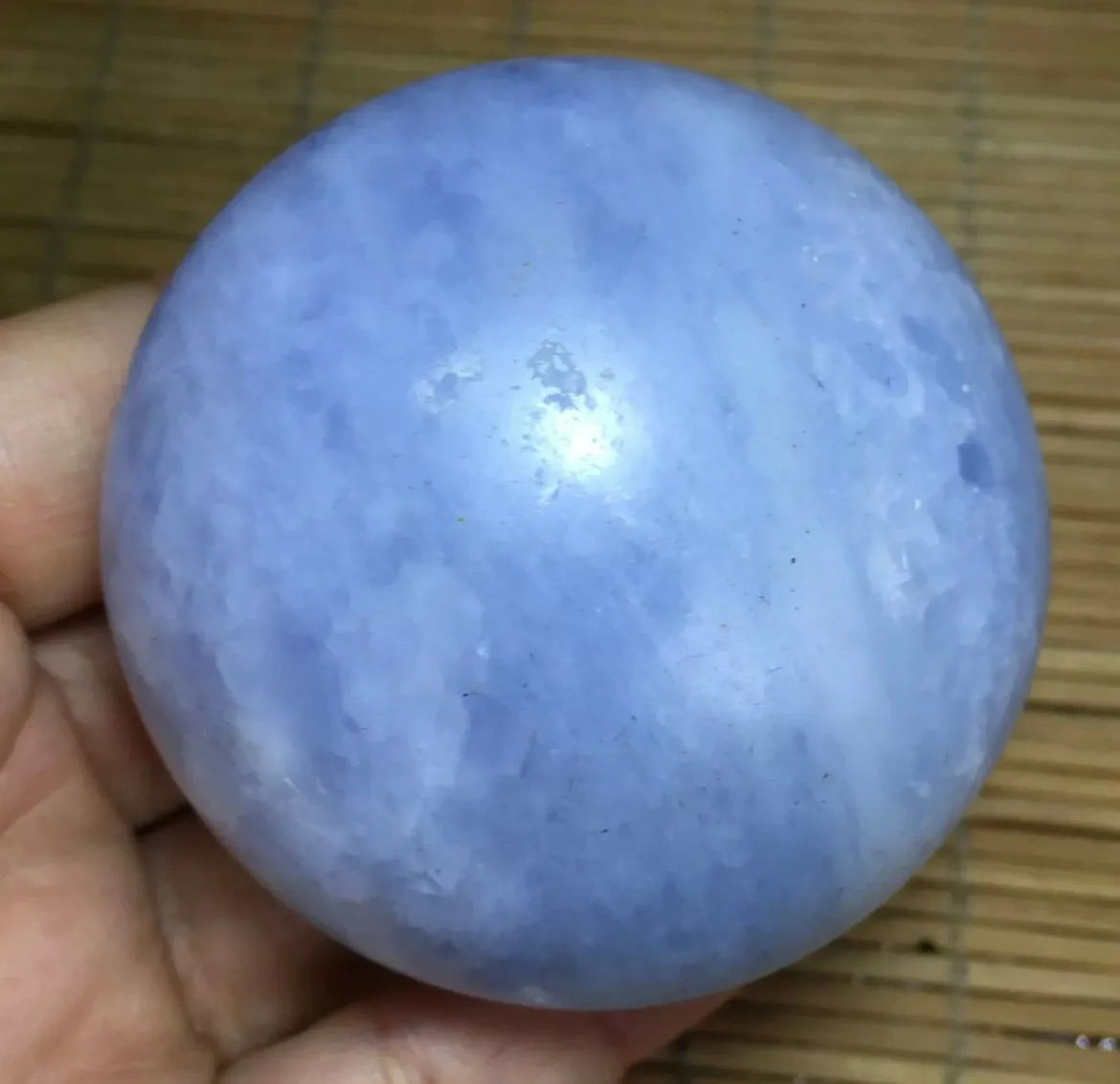 Natural Blue Celestite gemstone palm massage stone