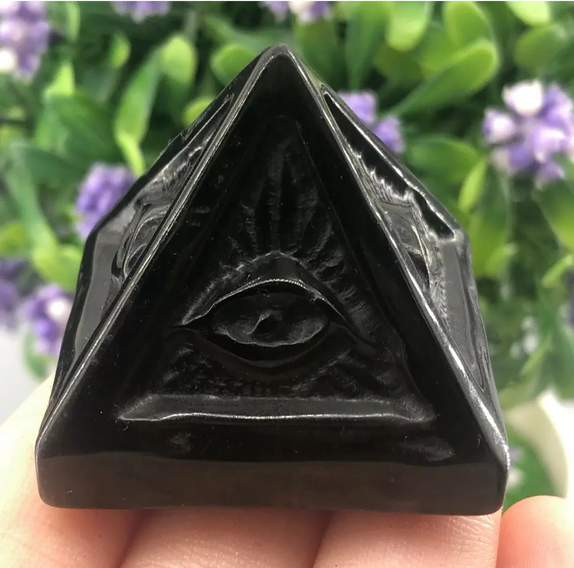 Natural Silver Obsidian gemstone carved Pyramid Eye of Protection