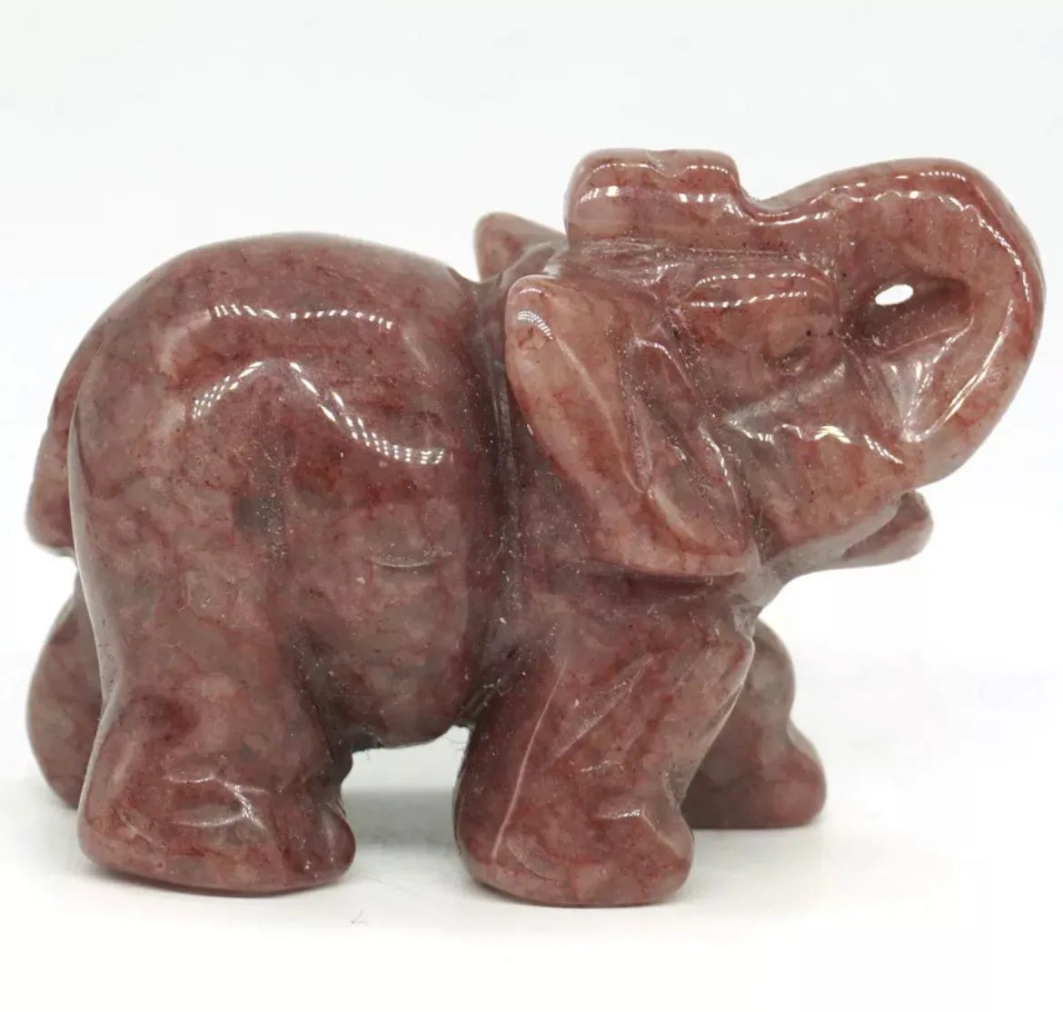 Natural Strawberry Quartz gemstone carved Elephant