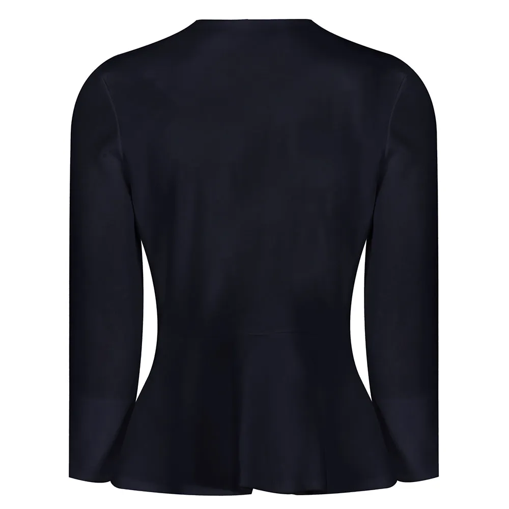 Navy Blue Long Sleeve Tie Front Jacket