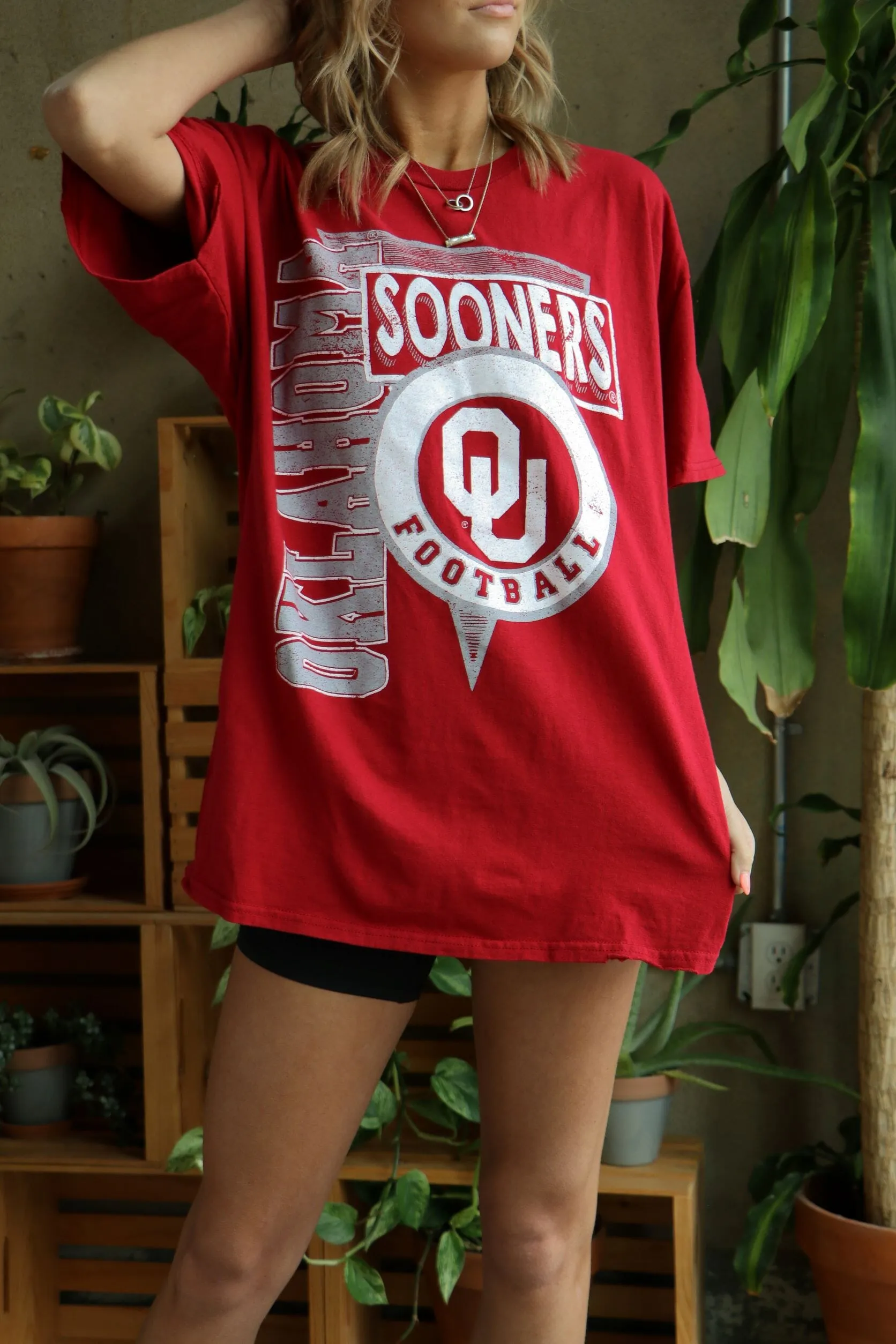 OU Sooners Football Spree Crimson Thrifted Tee