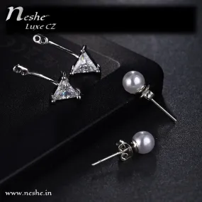 Pearl Triangle CZ Ear Jacket earring