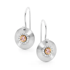 Pink and White Diamond Disc Earrings