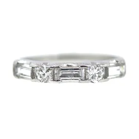 Platinum Baguette and Round Wedding Band Ring Size 6