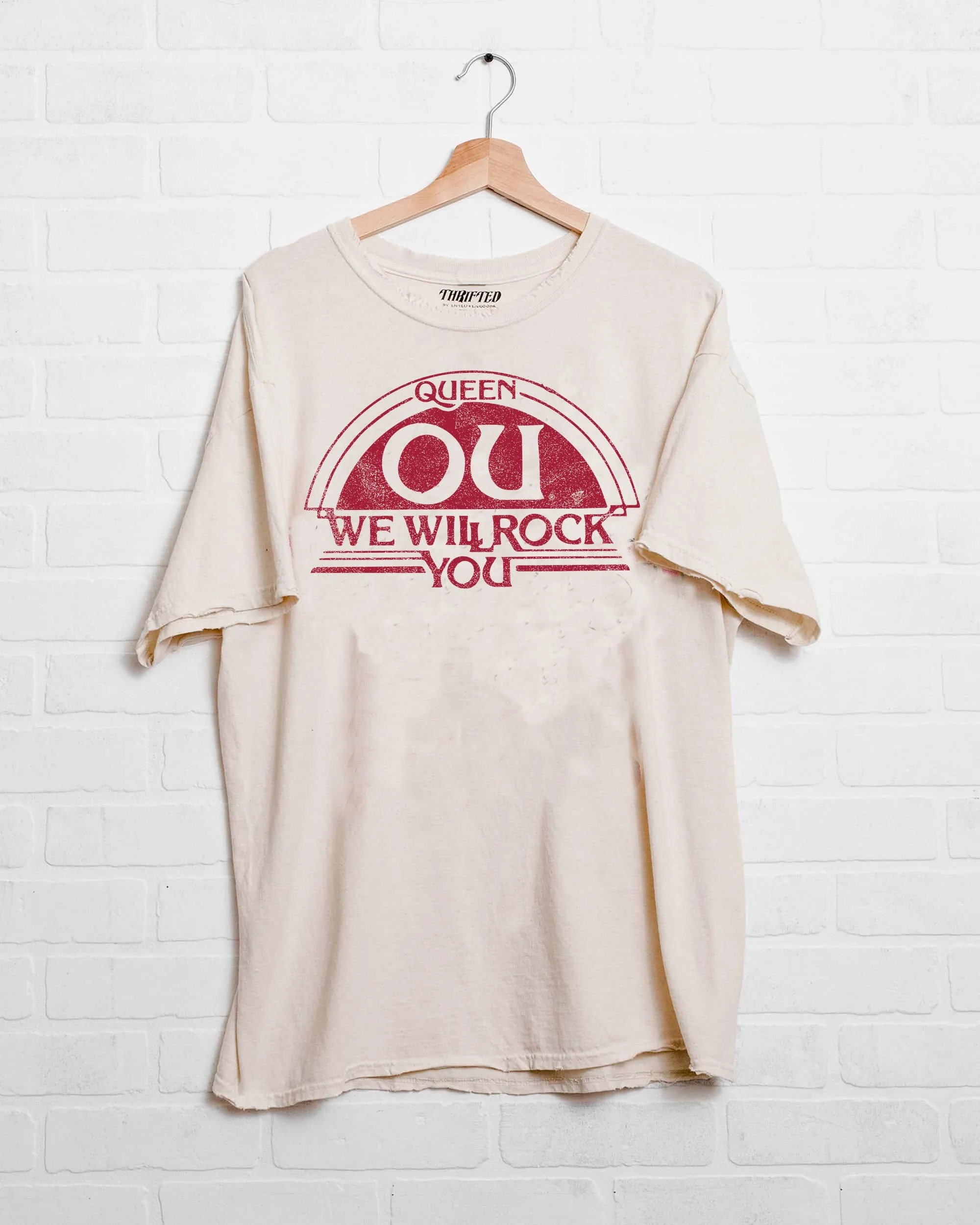 Queen OU Sooners Will Rock You Off White Thrifted Tee