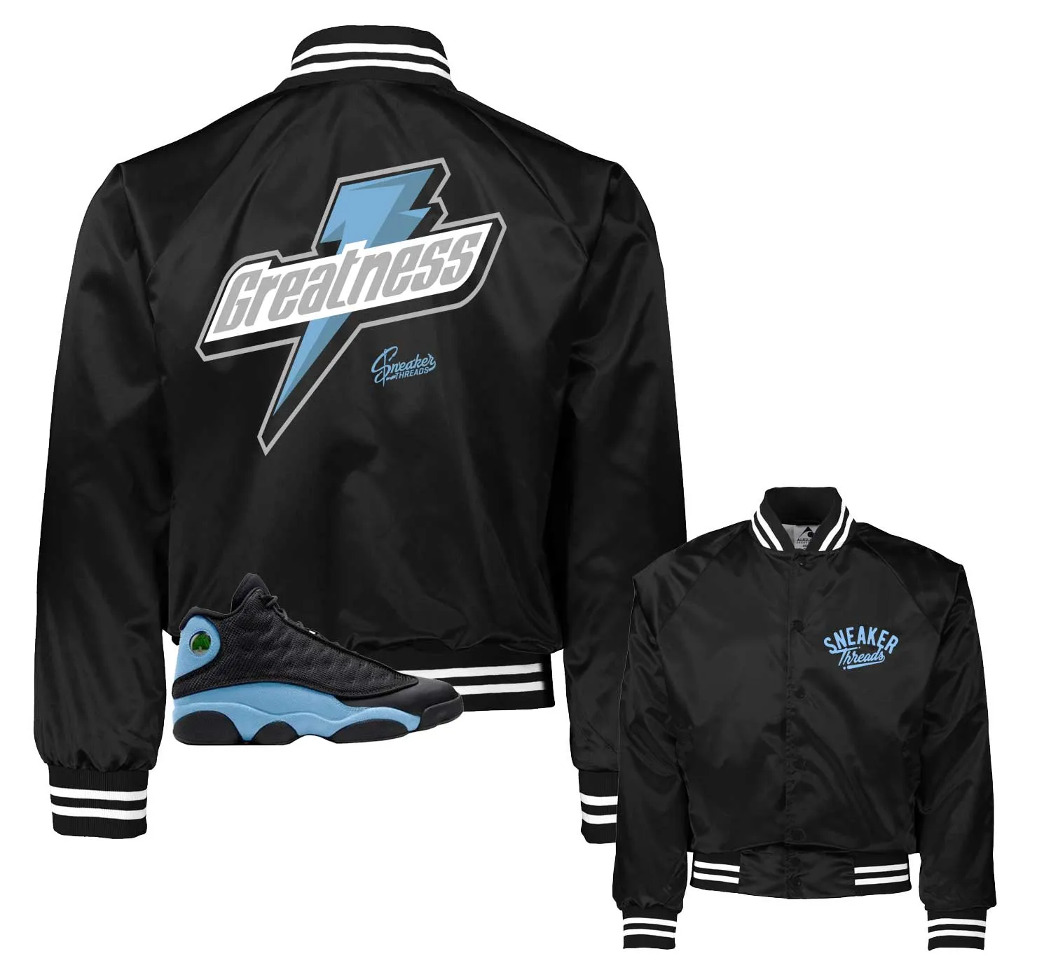 Retro 13 University Blue Satin Jacket - Greatness - Black