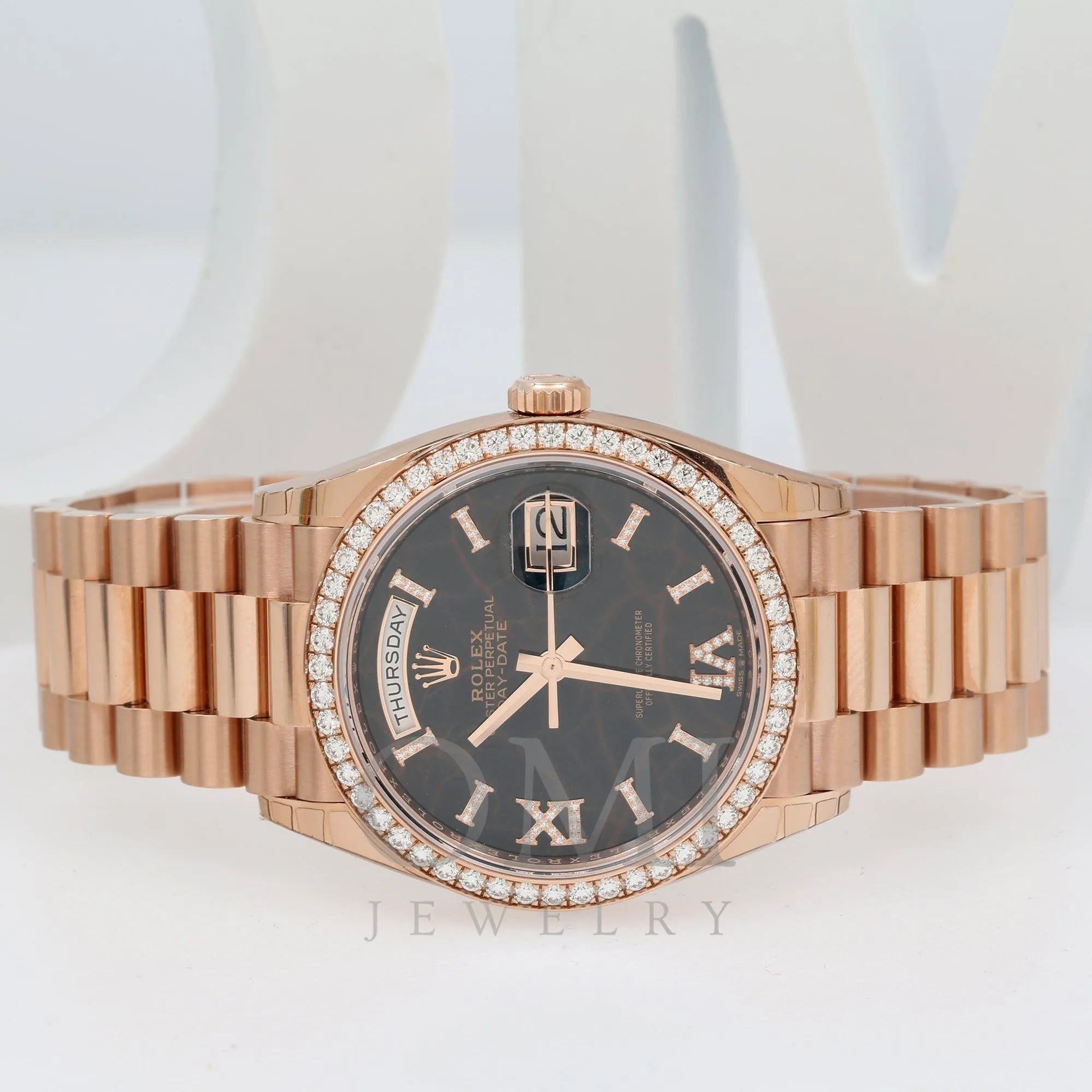 Rolex Day-Date 128345 36MM Marbled Diamond Dial With Rose Gold Diamond Bezel