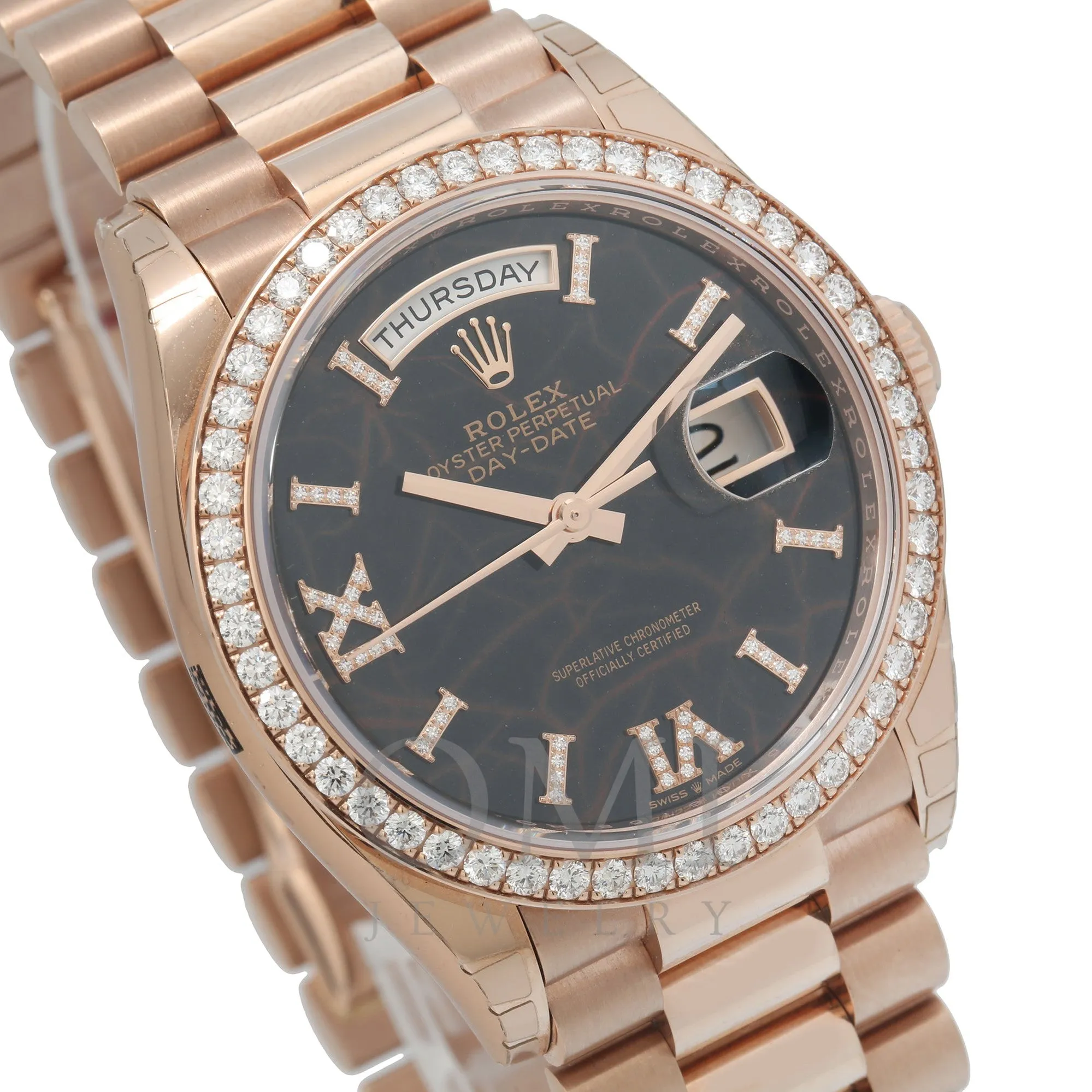 Rolex Day-Date 128345 36MM Marbled Diamond Dial With Rose Gold Diamond Bezel