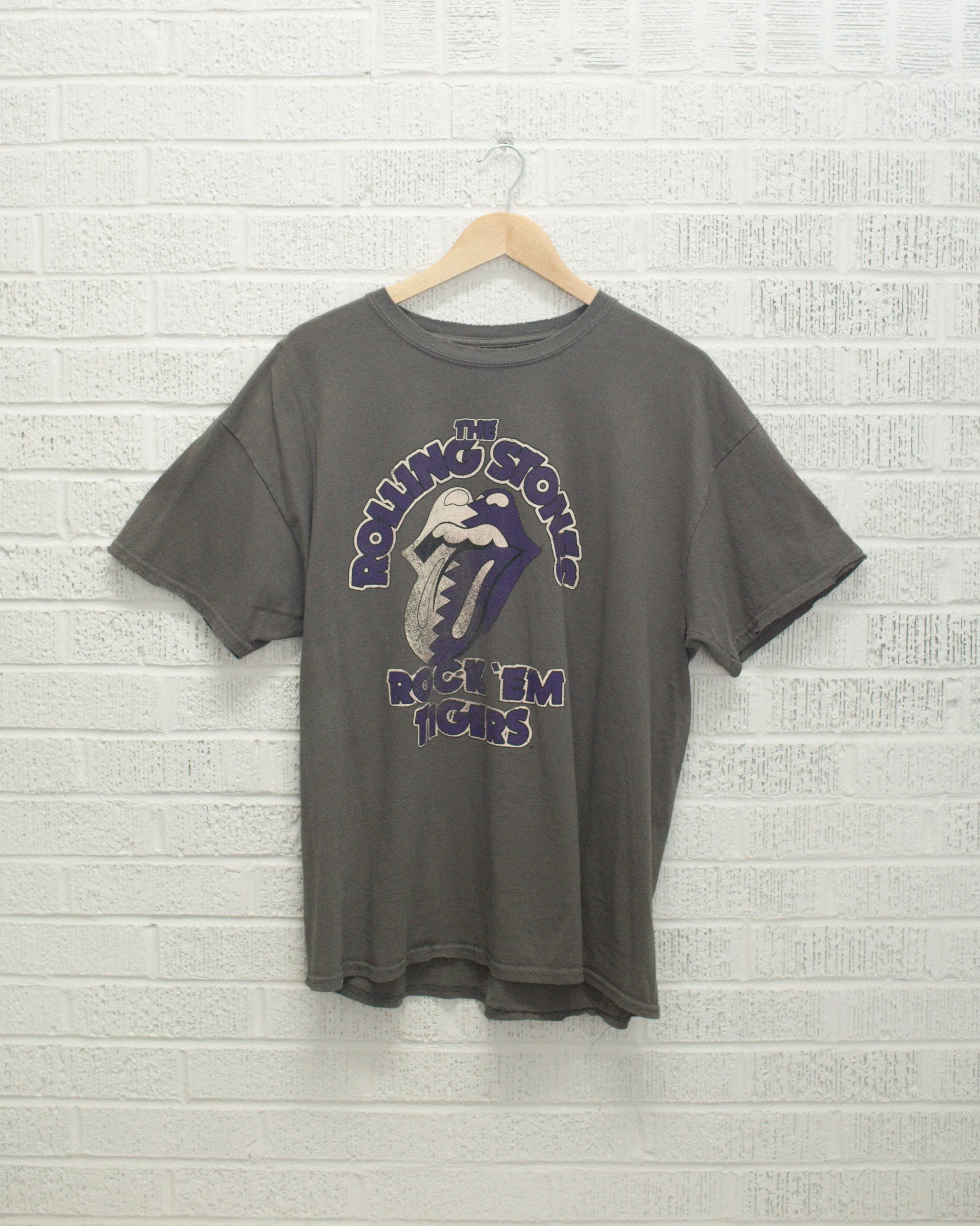 Rolling Stones Rock 'Em LSU Tigers Charcoal Thrifted Tee