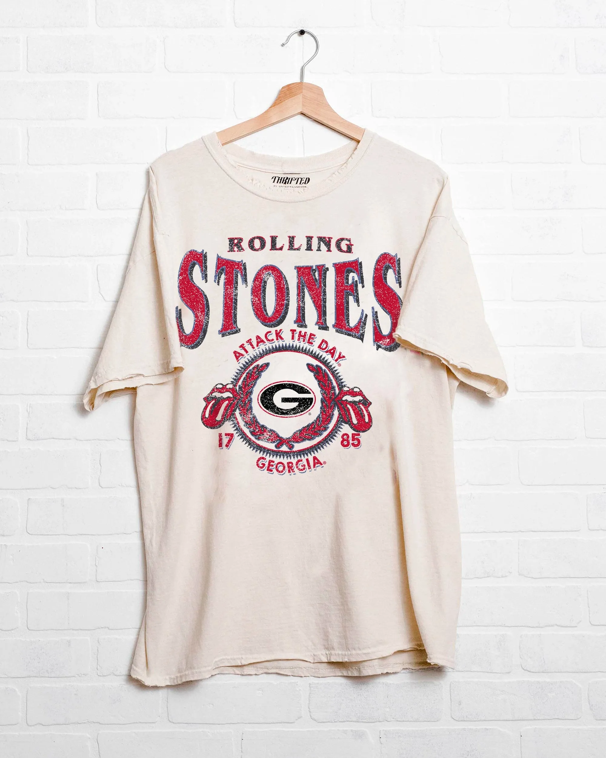 Rolling Stones UGA Bulldogs College Seal Off White Thrifted Tee