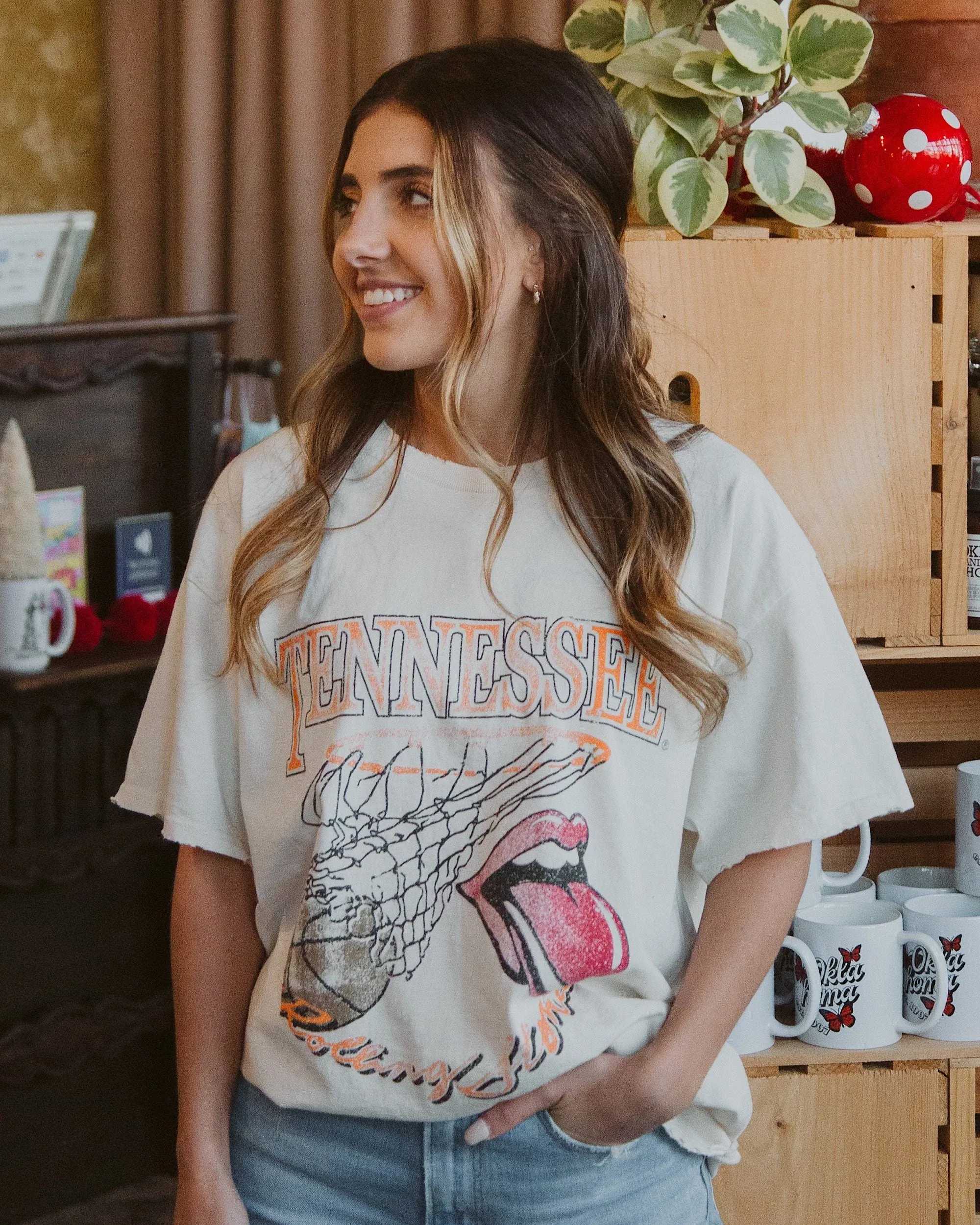 Rolling Stones Volunteers Basketball Net Off White Thrifted Tee