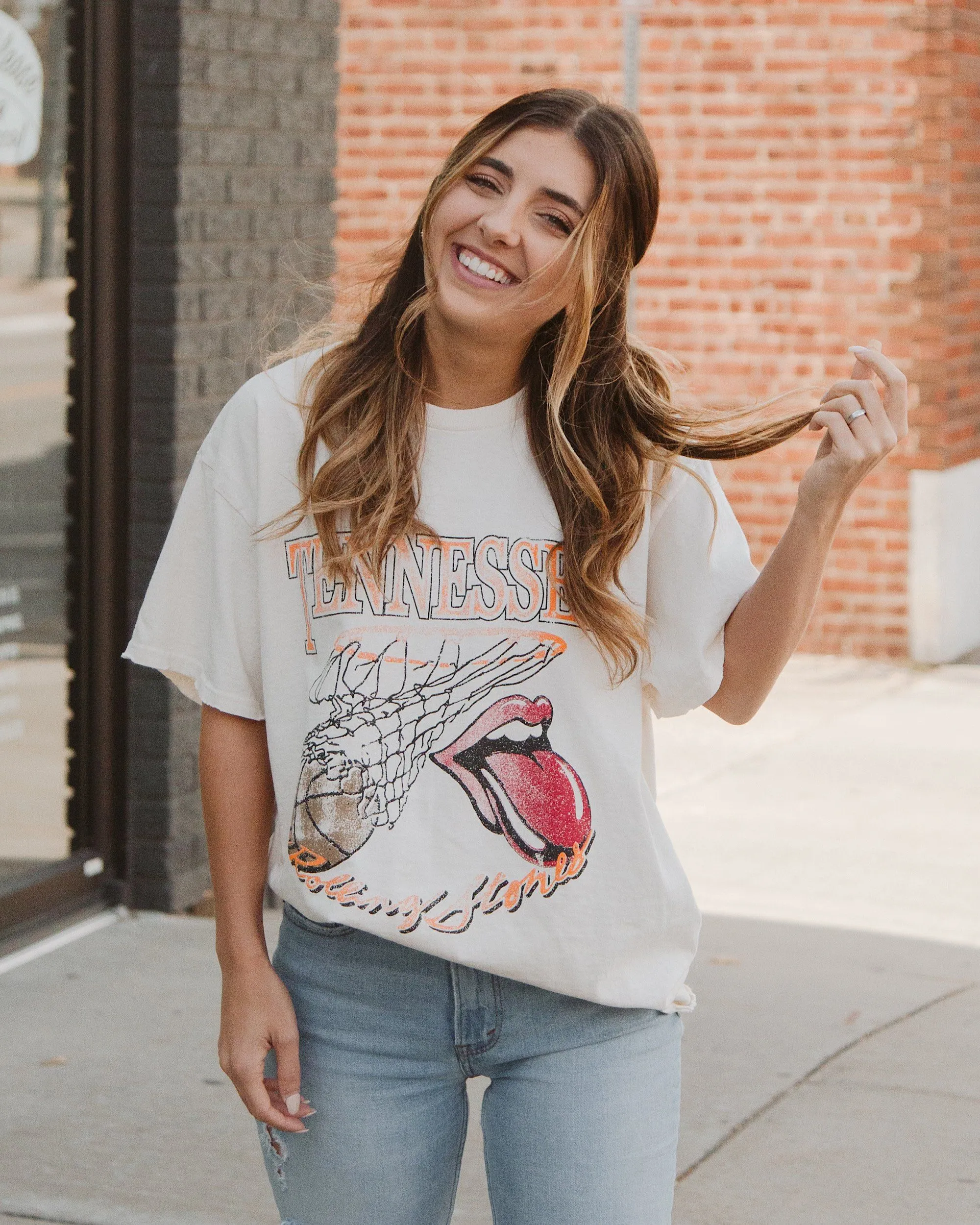 Rolling Stones Volunteers Basketball Net Off White Thrifted Tee