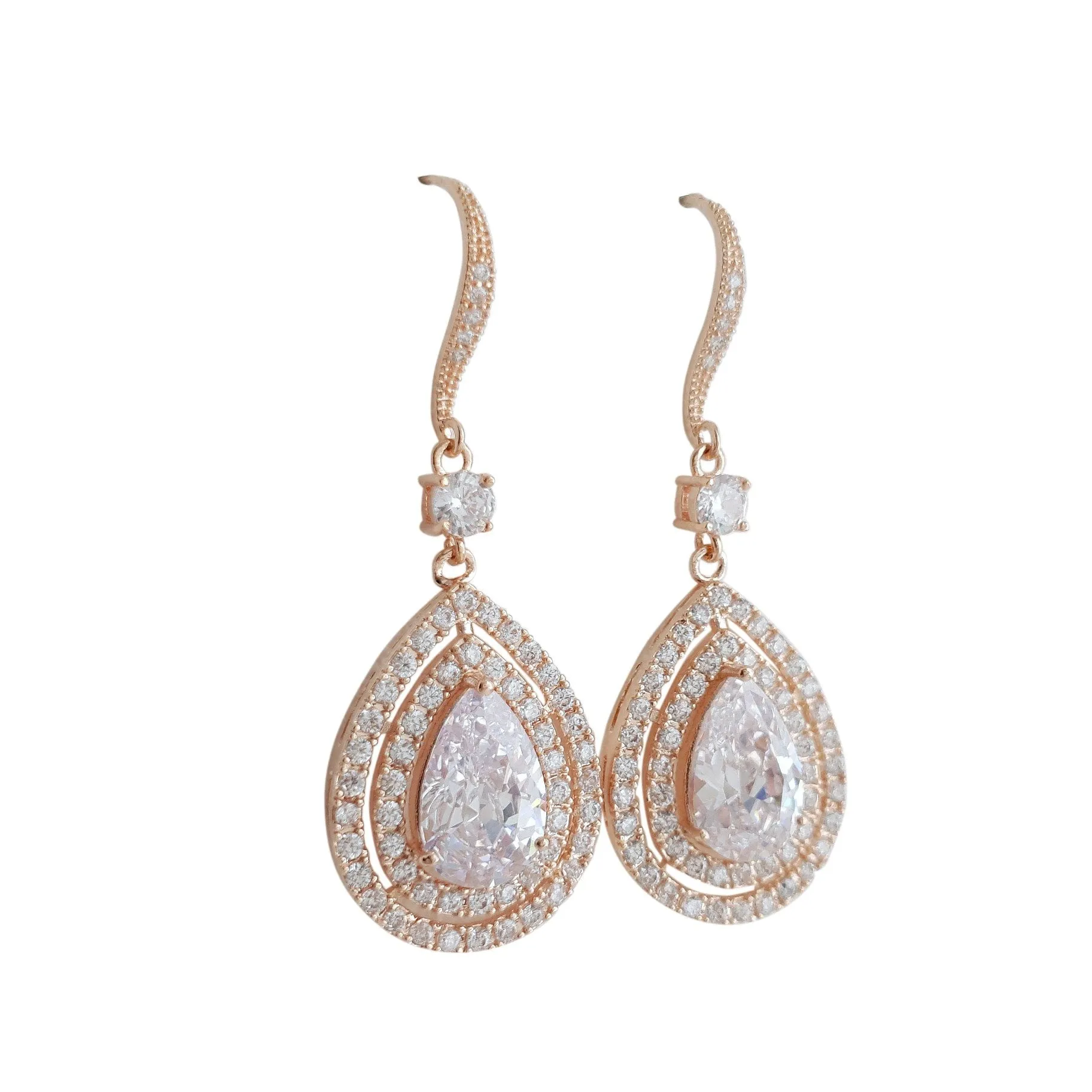 Rose Gold Large Teardrop Dangle Earrings-Joni