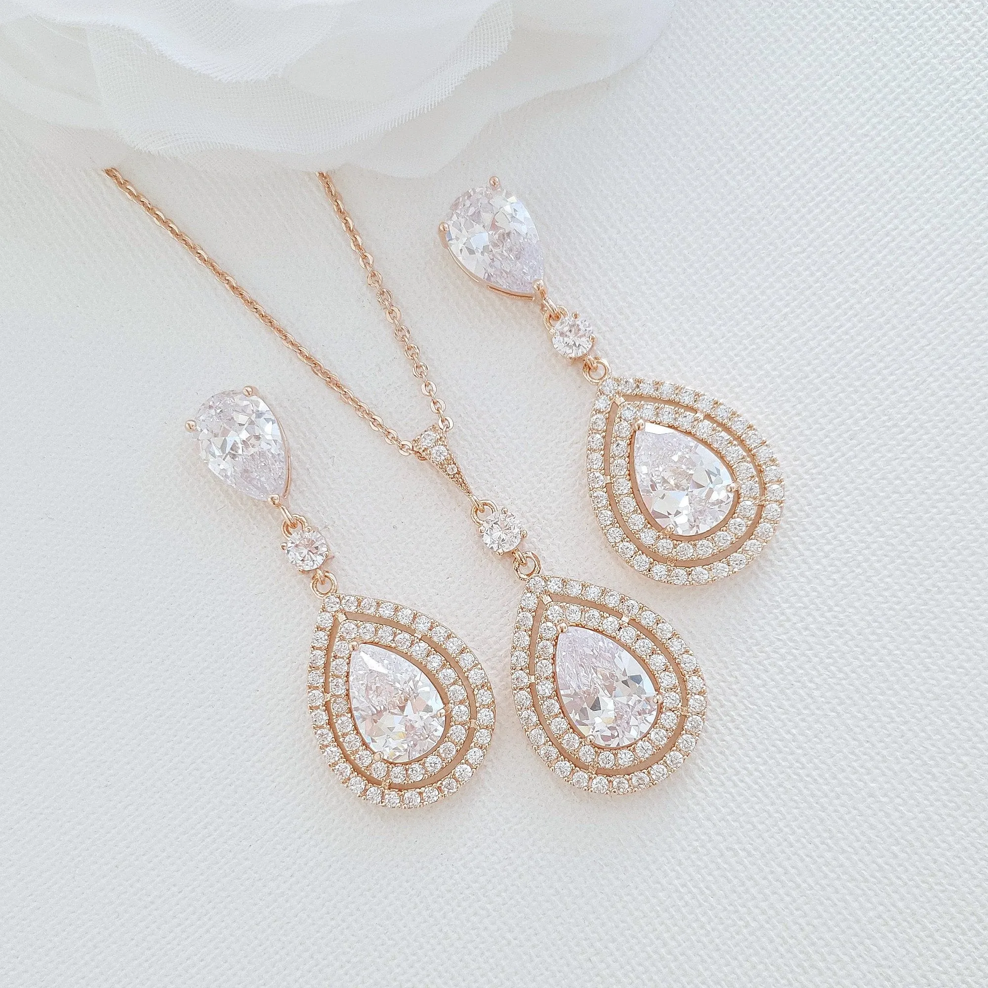 Rose Gold Wedding Earrings With Teardrops- Joni