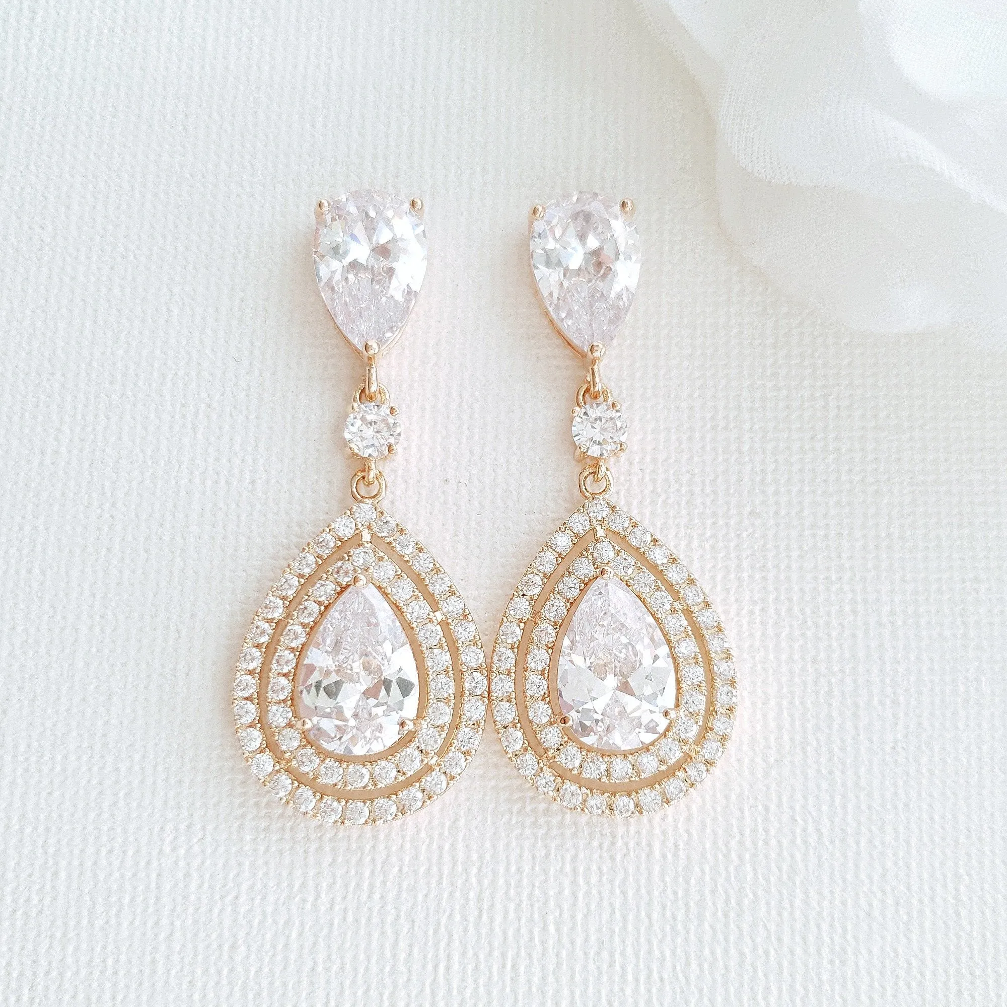 Rose Gold Wedding Earrings With Teardrops- Joni