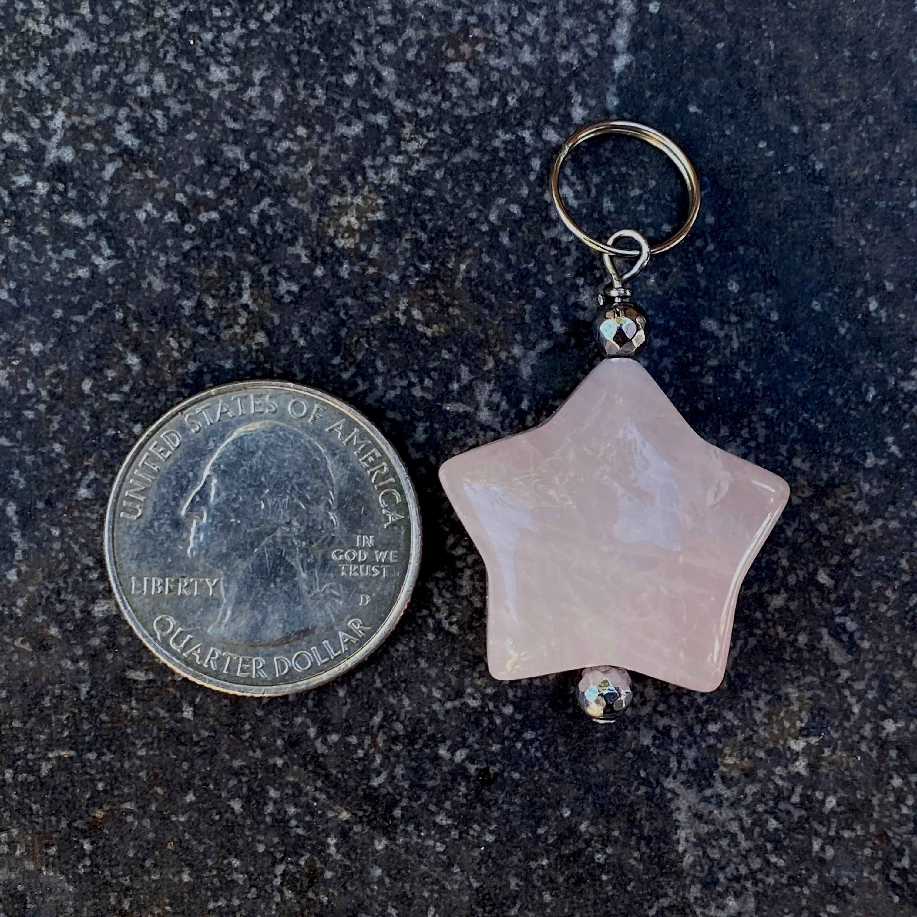 Rose Quartz gemstone Star and Hematite Pet Charm