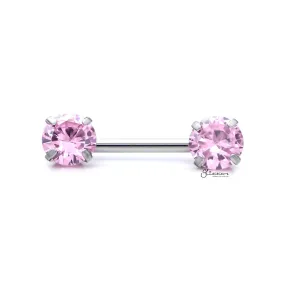 Round CZ Ends Push in Nipple Barbell - Pink