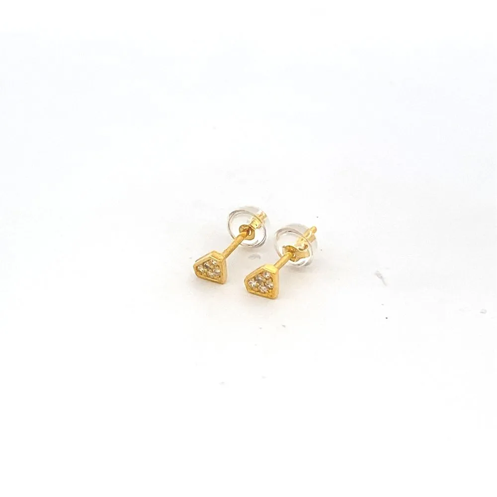 Silverworks Set of Crown, Diamond and Round Dainty Stud Earrings Gold Plated - MicroStud Collection S740