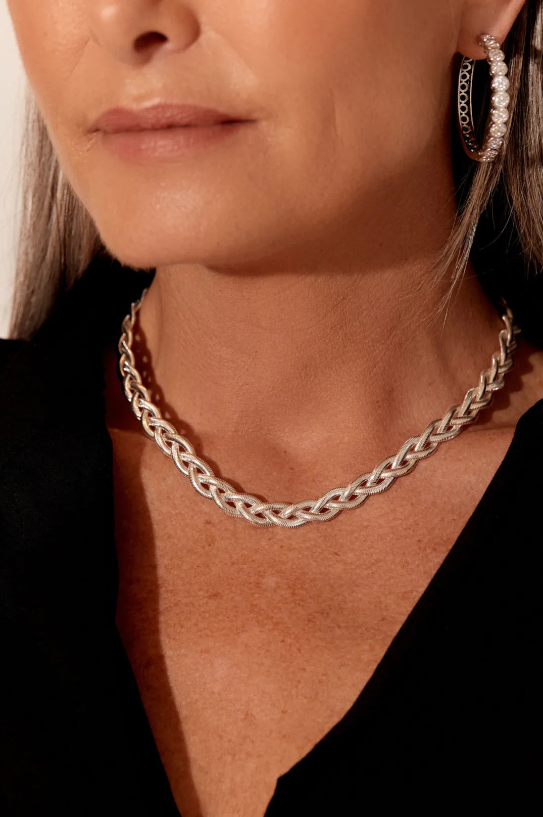 Statement Plait Necklace - Silver