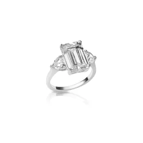 Sterling silver emerald cut cz ring with heart side stones