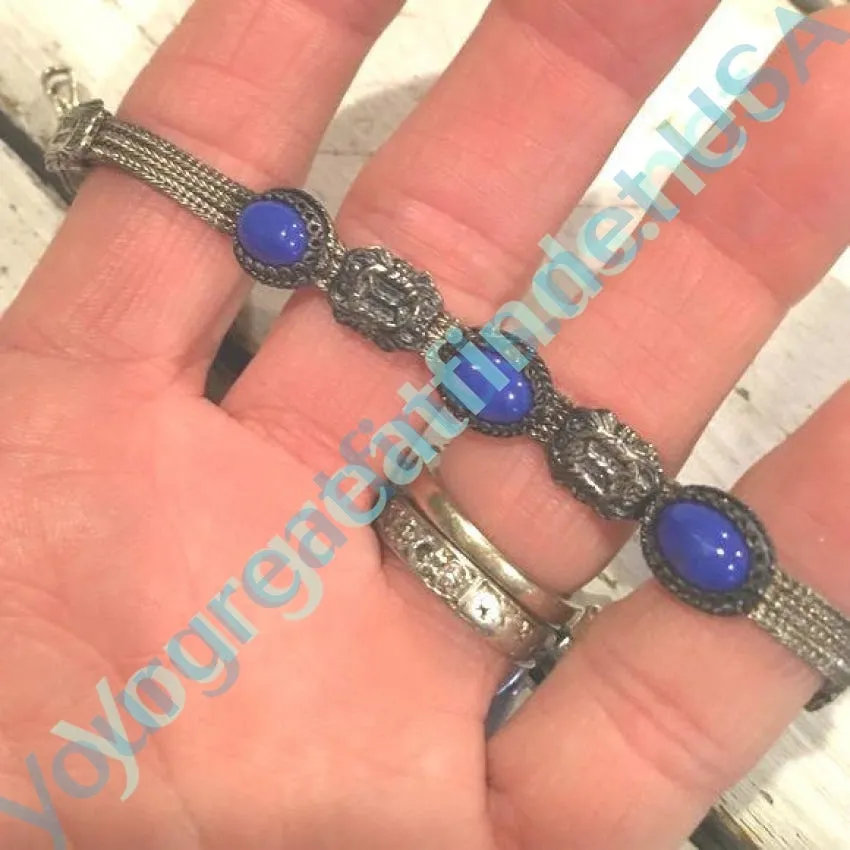 Sterling Silver Foxtail Chain Bracelet with Azurite