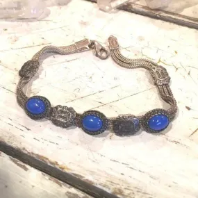 Sterling Silver Foxtail Chain Bracelet with Azurite