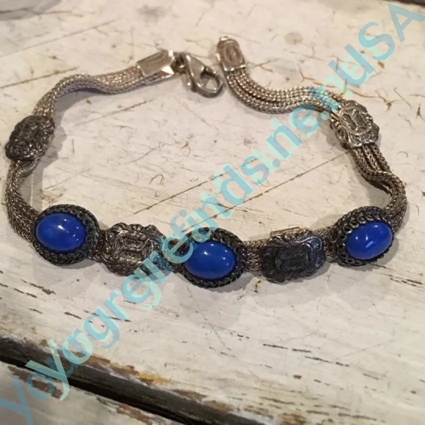 Sterling Silver Foxtail Chain Bracelet with Azurite